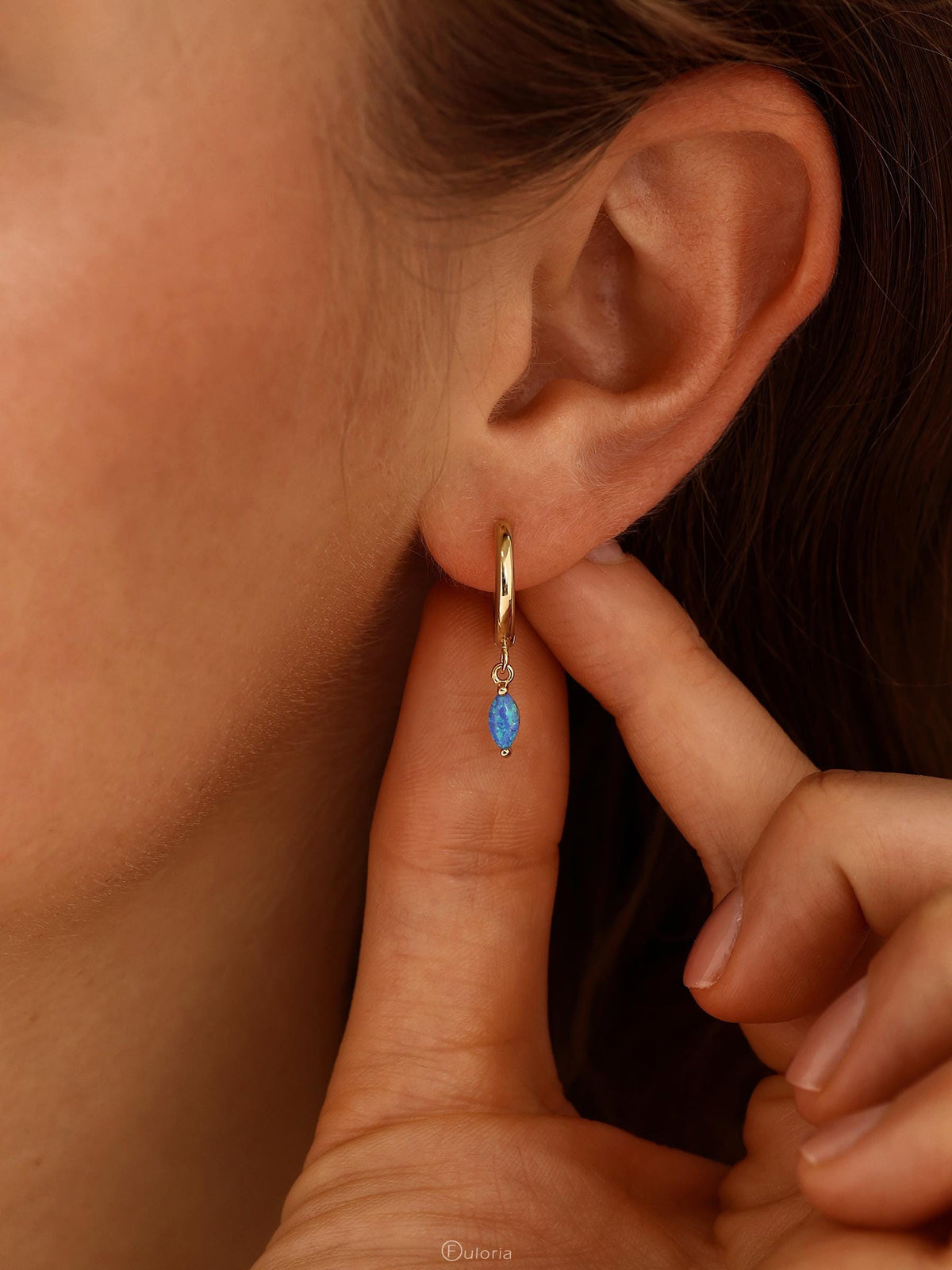 Blue Opal Hoop Earrings 18K Gold 925 Sterling Silver