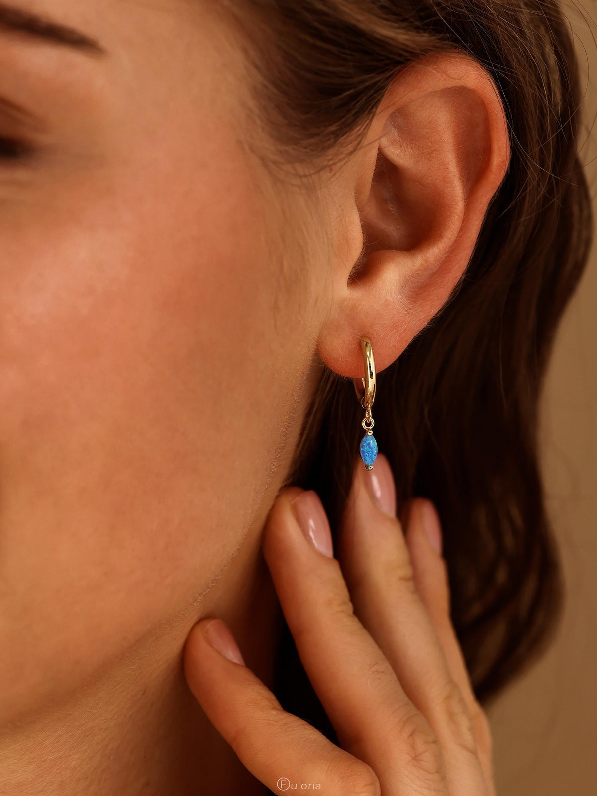 Blue Opal Hoop Earrings 18K Gold 925 Sterling Silver