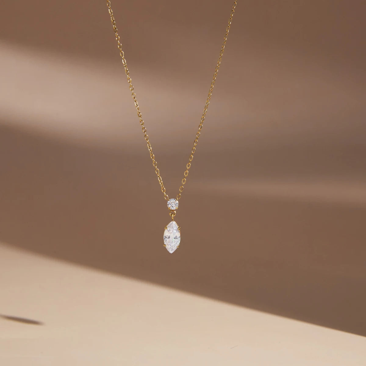 Olive Pointed Zircon Pendant Necklace Gold Plated Stainless Steel