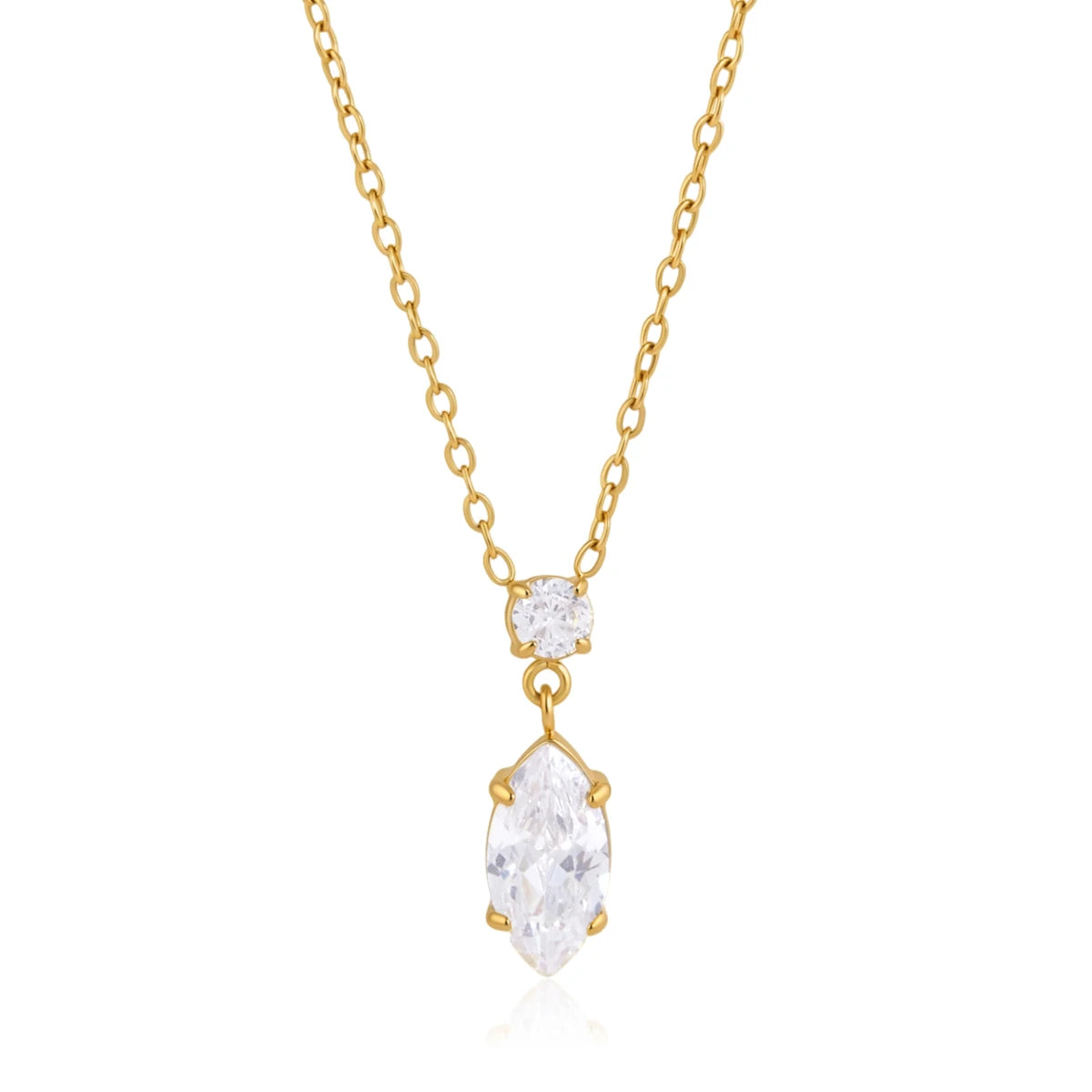 Olive Pointed Zircon Pendant Necklace Gold Plated Stainless Steel