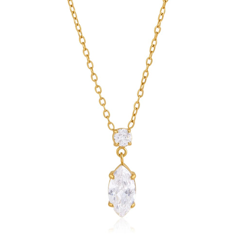 Olive Pointed Zircon Pendant Necklace Gold Plated Stainless Steel