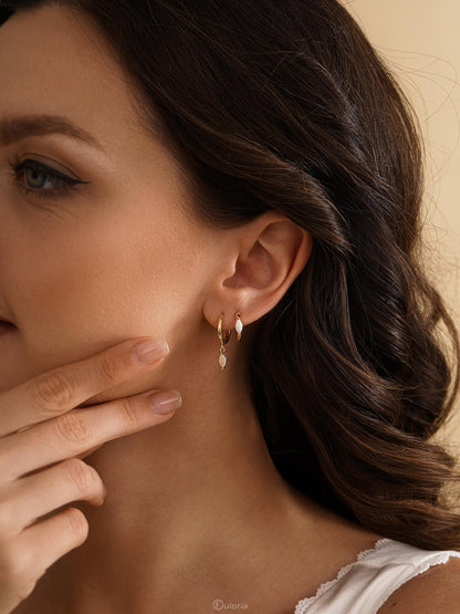 Opal Hoop Earrings 18K Gold 925 Sterling Silver
