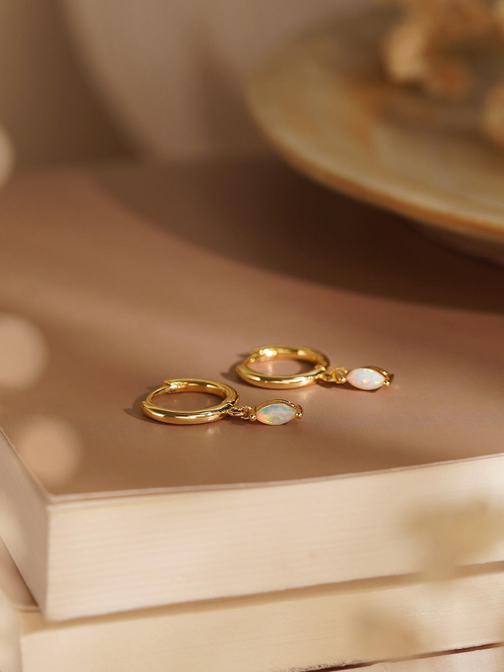 Opal Hoop Earrings 18K Gold 925 Sterling Silver