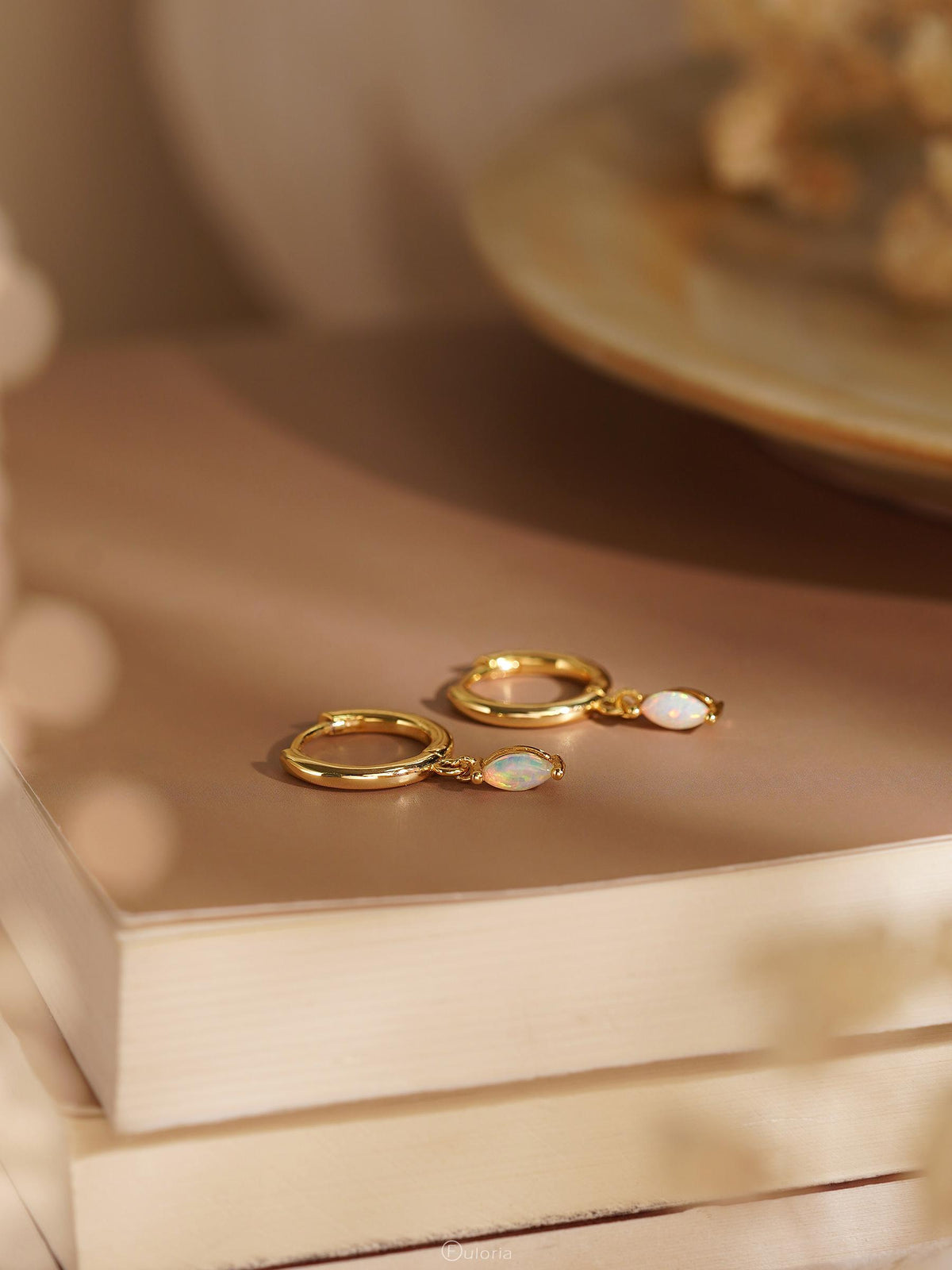 Opal Hoop Earrings 18K Gold 925 Sterling Silver