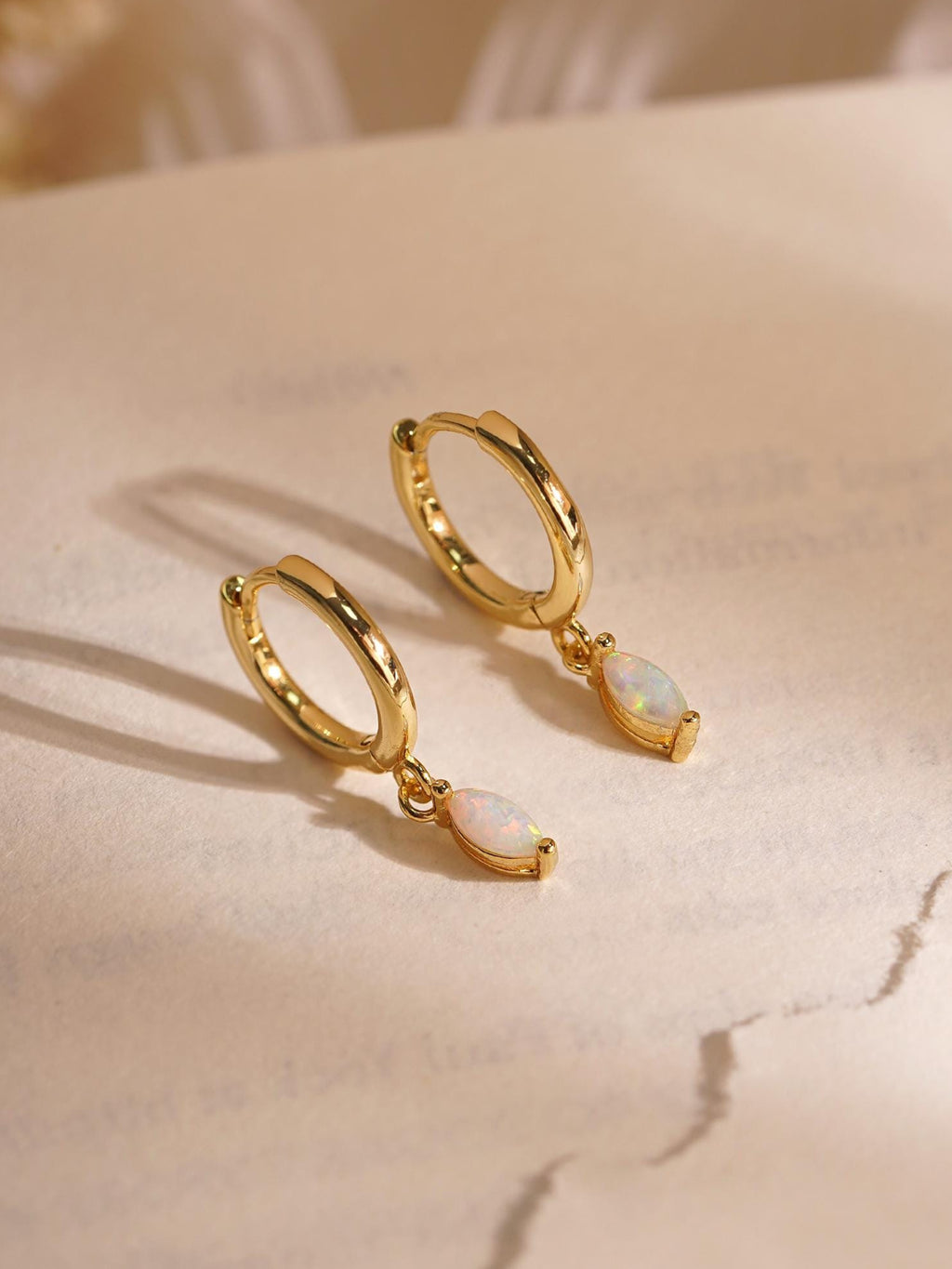 Opal Hoop Earrings 18K Gold 925 Sterling Silver