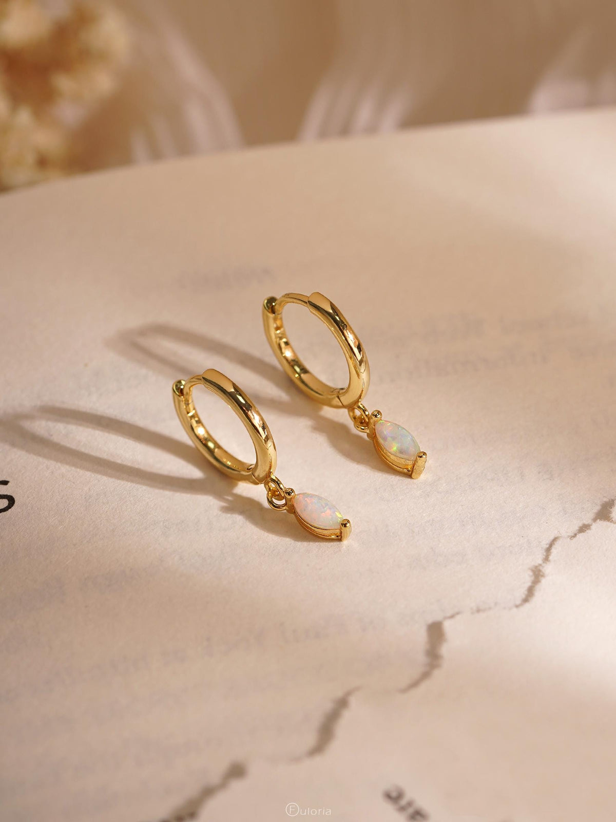 Opal Hoop Earrings 18K Gold 925 Sterling Silver