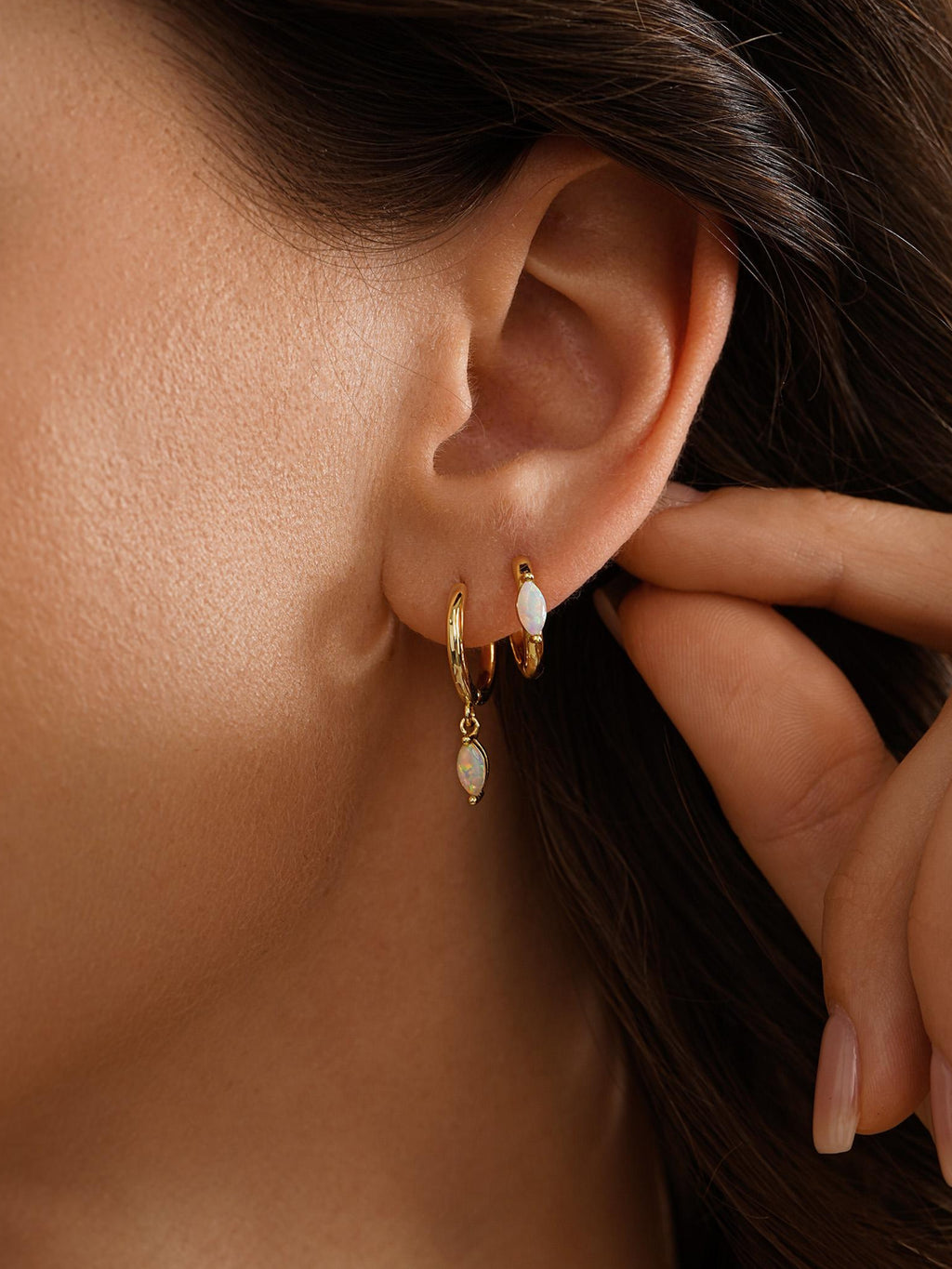 Opal Hoop Earrings 18K Gold 925 Sterling Silver
