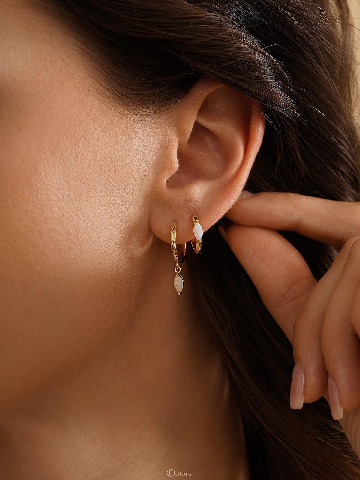 Opal Hoop Earrings 18K Gold 925 Sterling Silver