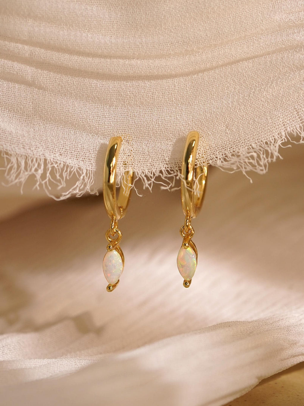 Opal Hoop Earrings 18K Gold 925 Sterling Silver