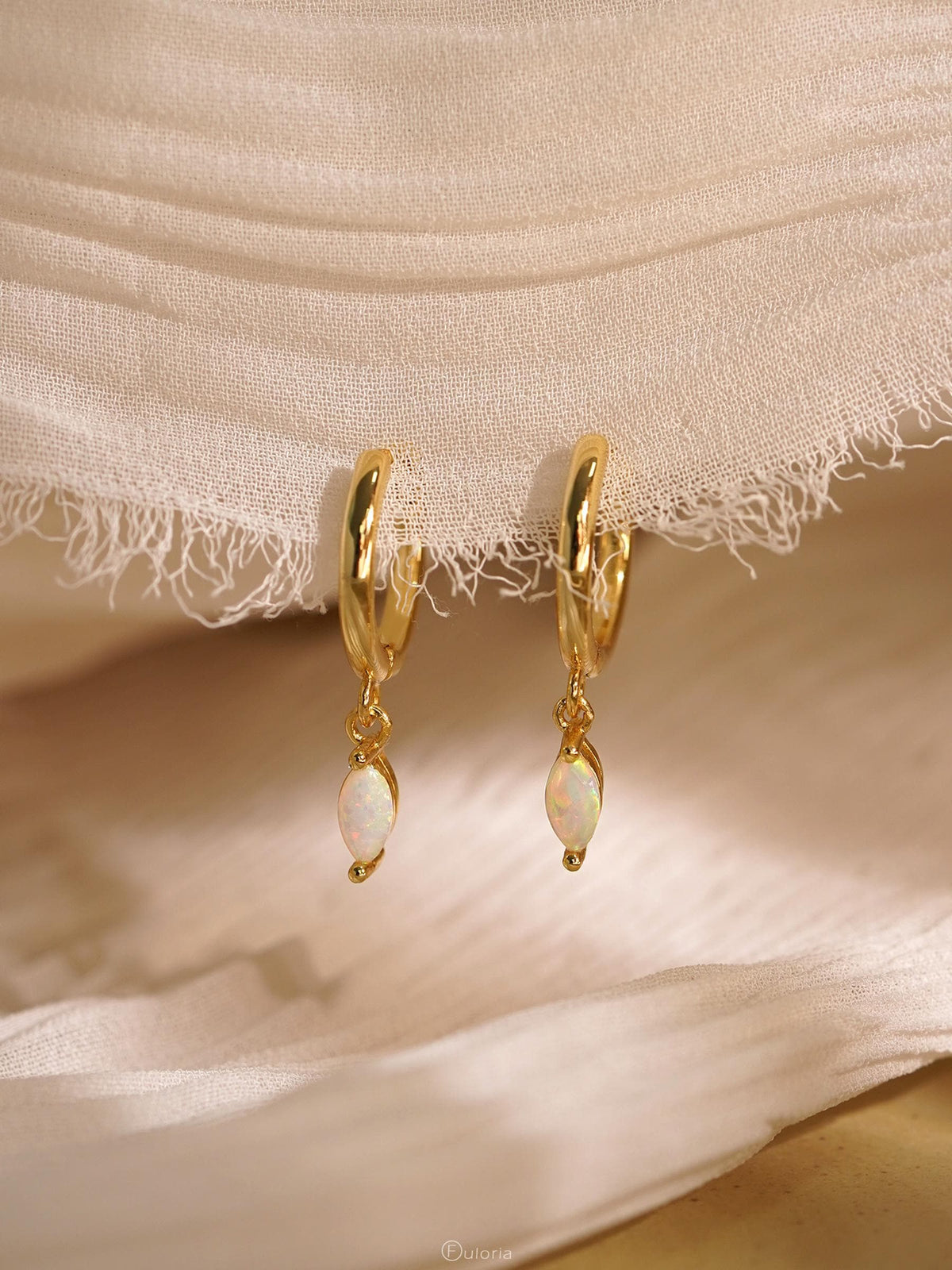 Opal Hoop Earrings 18K Gold 925 Sterling Silver