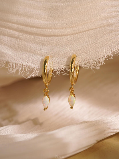 Opal Hoop Earrings 18K Gold 925 Sterling Silver