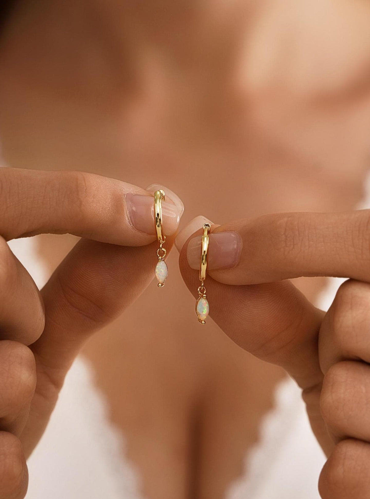 Opal Hoop Earrings 18K Gold 925 Sterling Silver