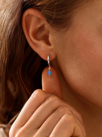 Blue Opal Hoop Earrings 18K Gold 925 Sterling Silver