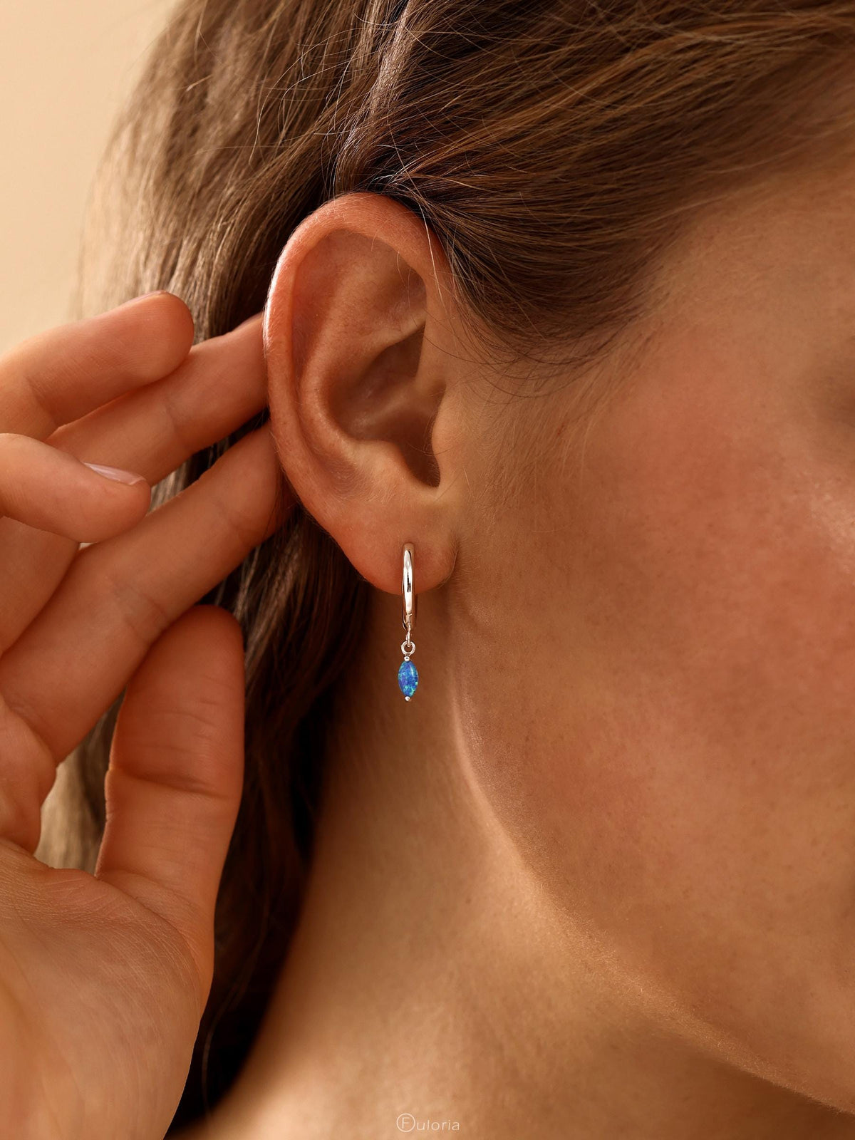 Blue Opal Hoop Earrings 18K Gold 925 Sterling Silver