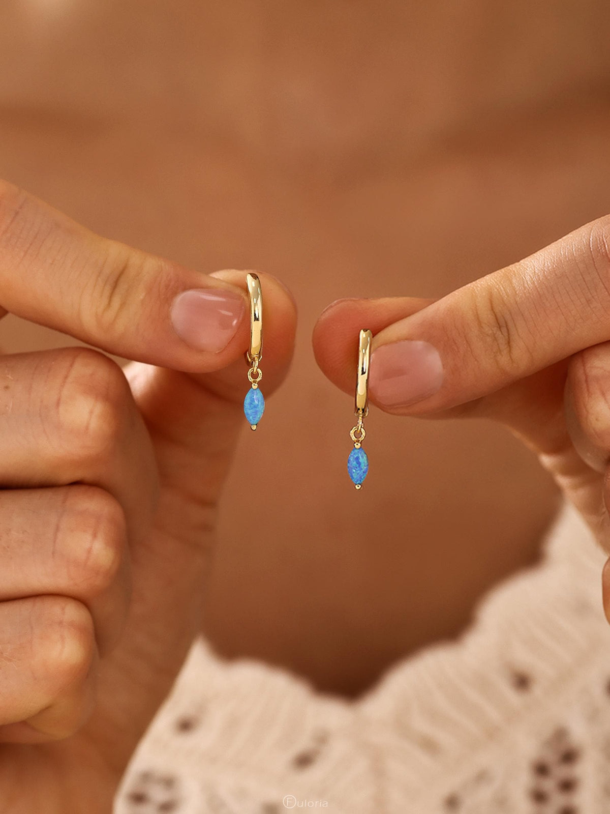 Blue Opal Hoop Earrings 18K Gold 925 Sterling Silver