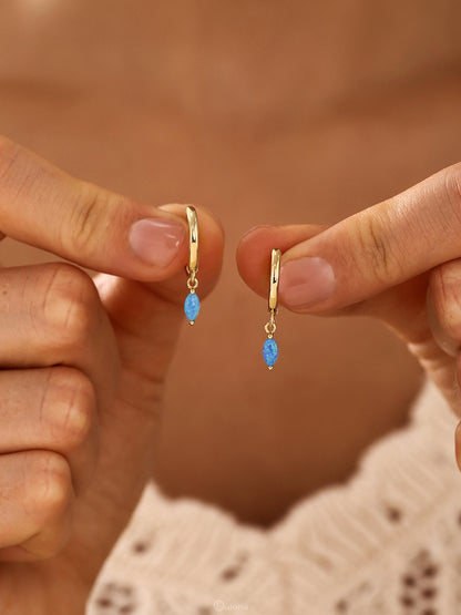 Blue Opal Hoop Earrings 18K Gold 925 Sterling Silver