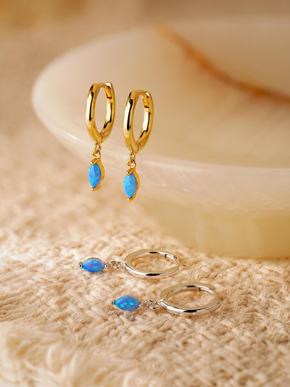 Blue Opal Hoop Earrings 18K Gold 925 Sterling Silver