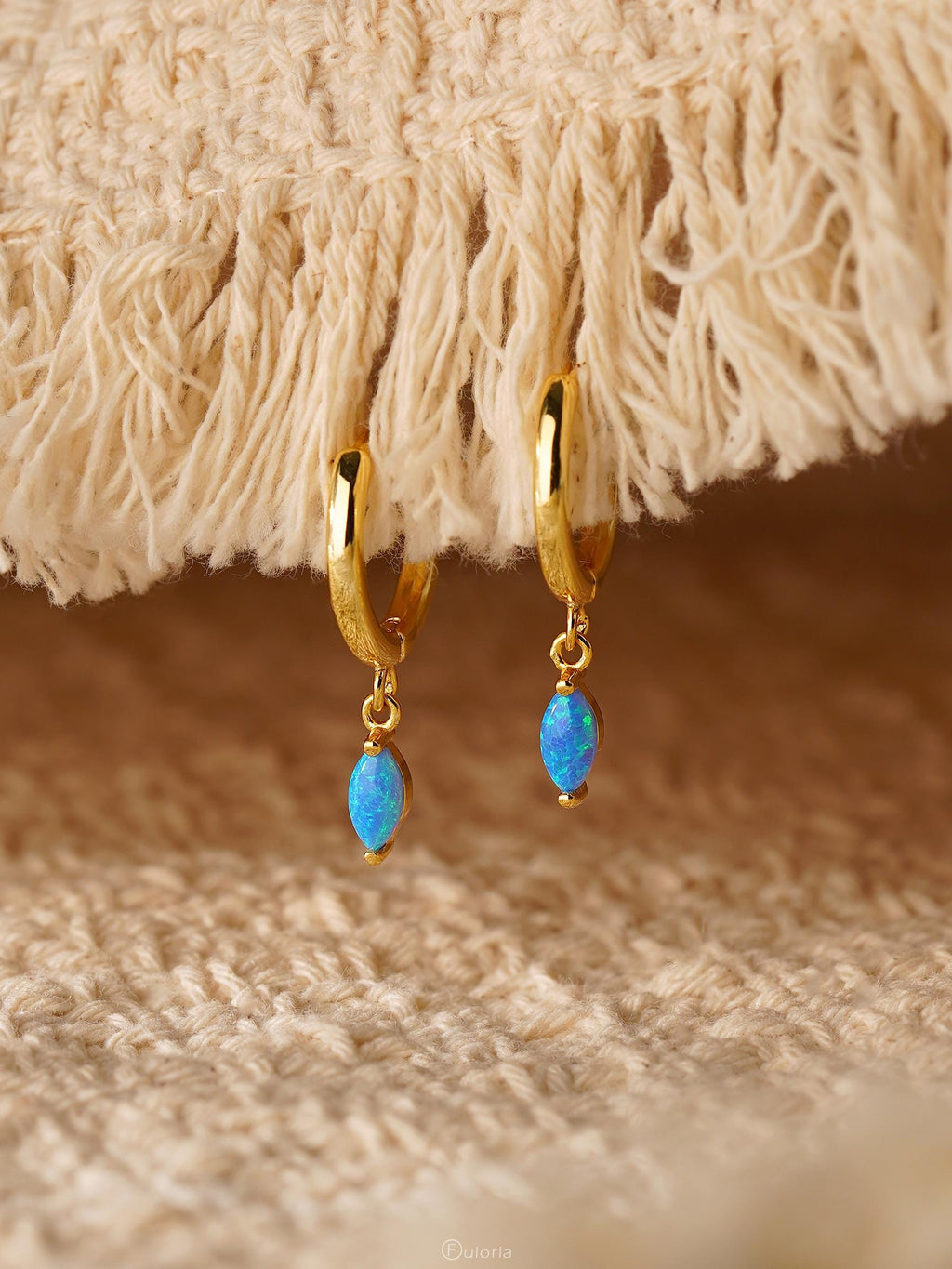 Blue Opal Hoop Earrings 18K Gold 925 Sterling Silver